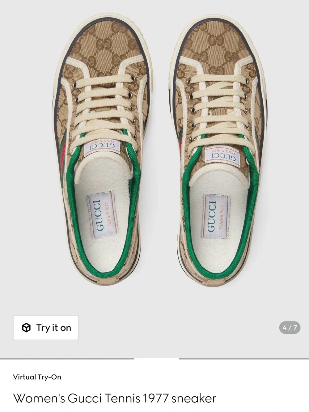 Gucci Beige GG Canvas Low-Top Sneakers with Green and Red Stripe